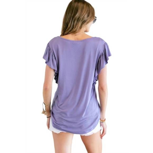 NEW ADORA ruffle sleeve top in purple - Picture 2 of 3